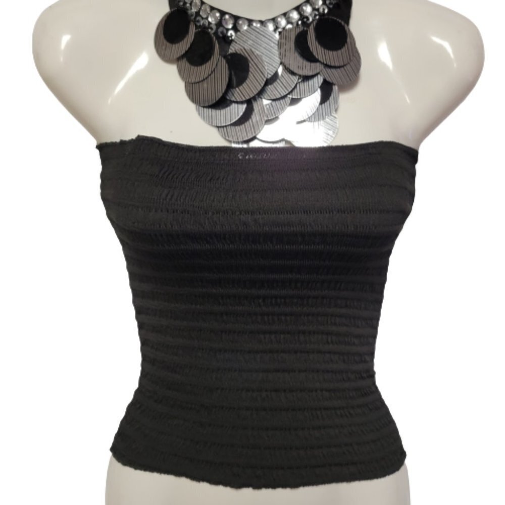 BLACK Smocked Strapless Stretchy Waist Length Tube Top - One Size - NEW